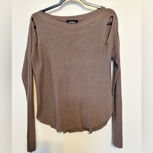 Express Taupe Ribbed Knit Top